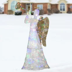 National Tree Company 60 in. Trumpeting White Angel with Multicolor LED Lights