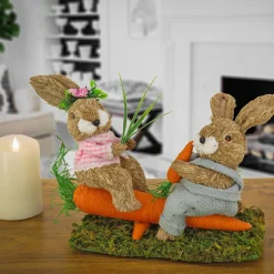 National Tree Company 14 in. Two Bunnies on Carrot Seesaw Table Decoration