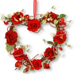 National Tree Company 20 in. Valentine's Floral Heart Red Roses Wreath