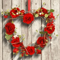 National Tree Company 20 in. Valentine's Floral Heart Red Roses Wreath