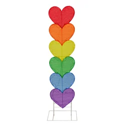 National Tree Company 63 in. Valentine's Stacked Rainbow Hearts Decoration with LED Lights