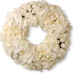 National Tree Company 18 in. Valentine's White Roses and Hydrangea Blooms Floral Wreath