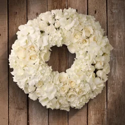 National Tree Company 18 in. Valentine's White Roses and Hydrangea Blooms Floral Wreath