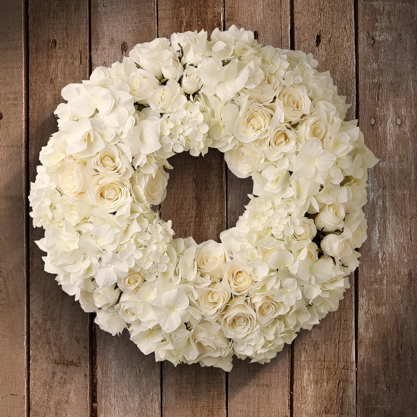 National Tree Company 18 in. Valentine's White Roses and Hydrangea Blooms Floral Wreath