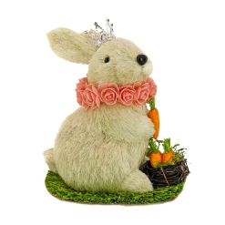 National Tree Company 12 in. White Easter Bunny with Crown Holding Carrot Table Decoration