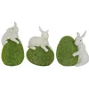 National Tree Company 7 in. White Easter Rabbit Figures on Green Moss Covered Eggs, Set of 3