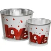 National Tree Company 2 Piece Valentine's 'LOVE' Tin Pots Decorated with Red Hearts
