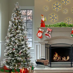 National Tree Company 9ft. Pre-Lit Snowy Bedford Pine Hinged Tree with PowerConnect Clear Lights