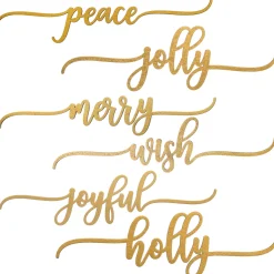 National Tree Company 6-Piece Christmas Place Setting Message Decor, Curly Script Writing In Gold, 10 in