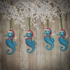 National Tree Company 4-Piece HGTV Home Collection Teal Seahorse Ornaments
