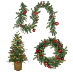 National Tree Company Pre-Lit Scotch Creek Fir Assortment Set of 1 Entrance Tree, 1 Wreath, 1 Garland