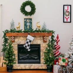 National Tree Company Pre-Lit Warm Welcome Assortment Set of 2 Entrance Trees, 1 Wreath