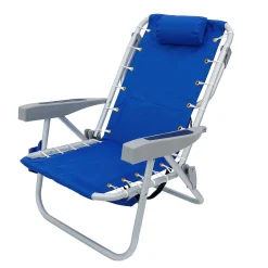 National Tree Company 24x24x26 in. Aluminum Blue Horizontal Stripe Print Beach Chair with Pillow and side Pouch