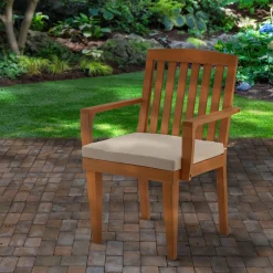 National Tree Company 24x26x37 in. Eucalyptus Grandis Wood Dining Armchair, Natural Color with Beige Cushion & Polyester Pad