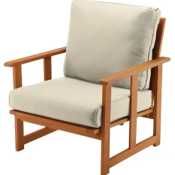 National Tree Company 31x31x33 in. Eucalyptus Grandis Wood Club Chair, Natural Color, Beige Cushions